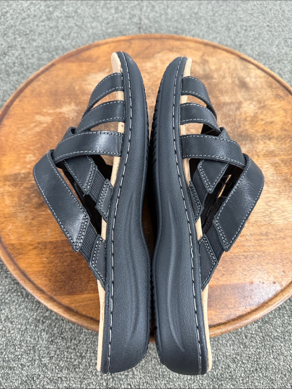 Clarks Collection Sandals Wm 9 Wide Laurieann Bali Slide Black Leather Comfort - Picture 8 of 14